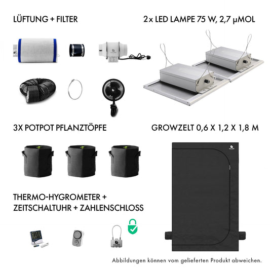 Caluma Set Ambient - 3 Plants (60 x 120 cm, 2 x 75 W)